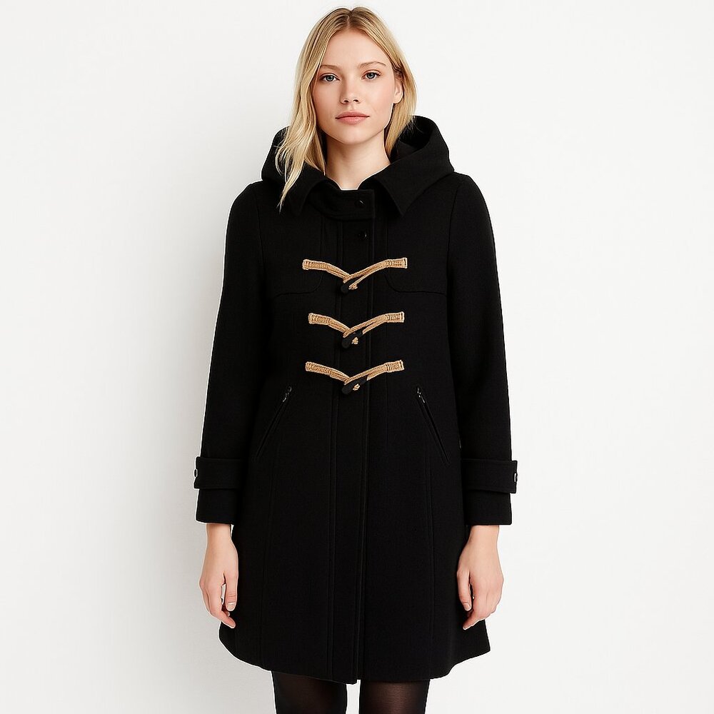 Free People Black Wool Blend Toggle Coat with Hood Fall Winter XS